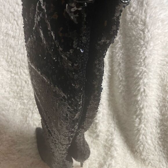 Yoki thigh high Black Sequins heels Boots side zipper SZ8 - Picture 6 of 11